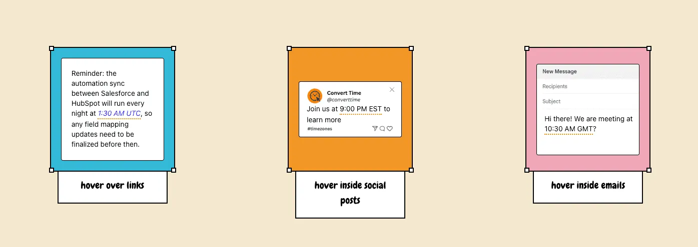 Convert Time Chrome extension demo showing timezone conversion